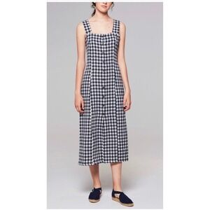 RITA ROW Stefan Dress Medium Navy Blue NEW Gingham Preppy Cotton Blend Coastal